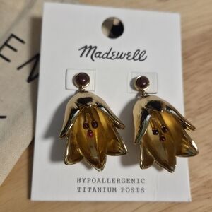 Madewell Gold Lily Floral Statement Earrings